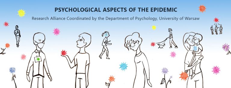 Grafika zawiera tekst: Psychological aspects of the epidemic. Research Alliance coordinated by the Department of Psychology, Univesity of Warsaw