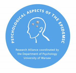 Grafika zawiera tekst: Psychological Aspects of the Epidemic. Research Alliance coordinated by the Department of Psychology University of Warsaw.