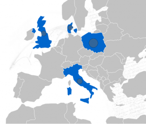 Mapa Europy z zaznaczonymi krajami, w tym Polską