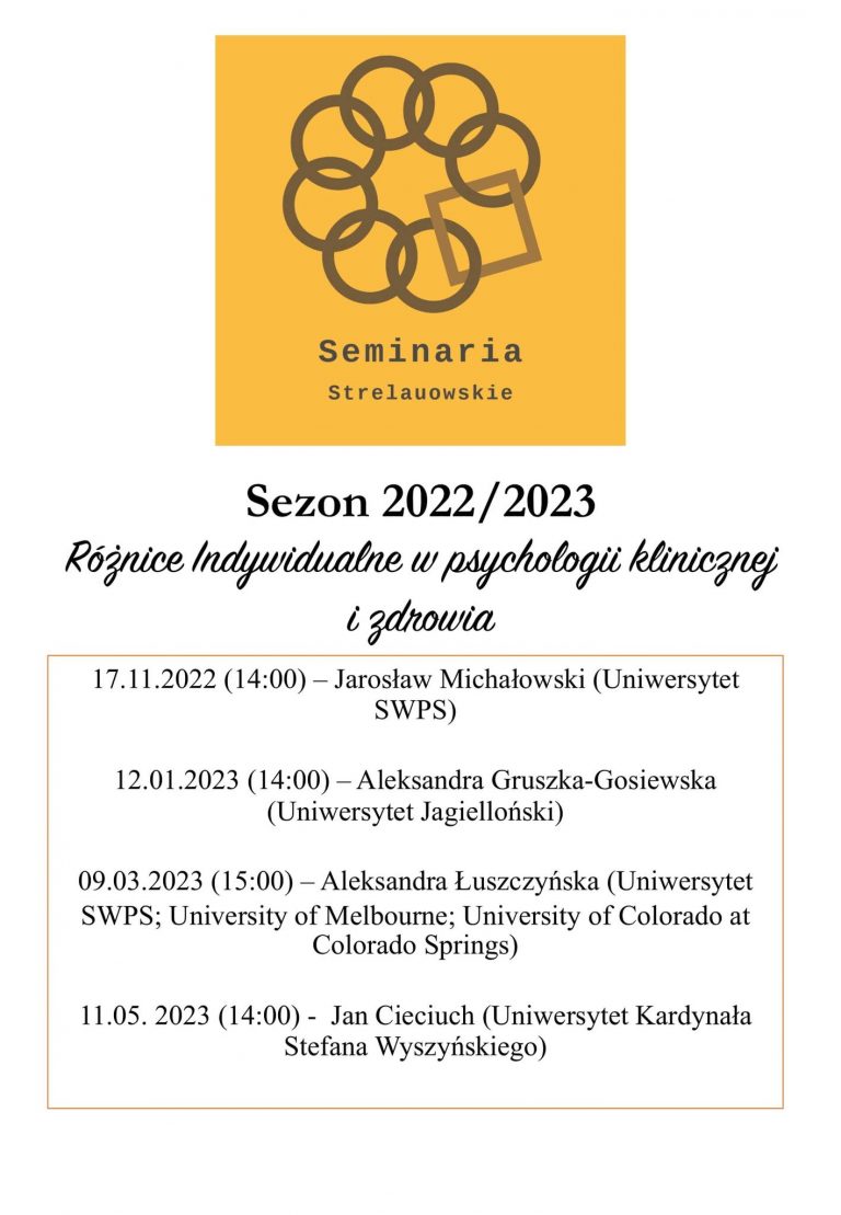 Seminaria Strelauowskie, sezon 2022/2023, różnice indywidualne w psychologii klinicznej i zdrowia