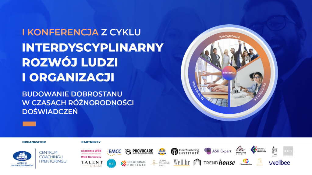 Grafika prostokątna z logotypem, interdyscyplinarny rozwój ludzi i organizacji